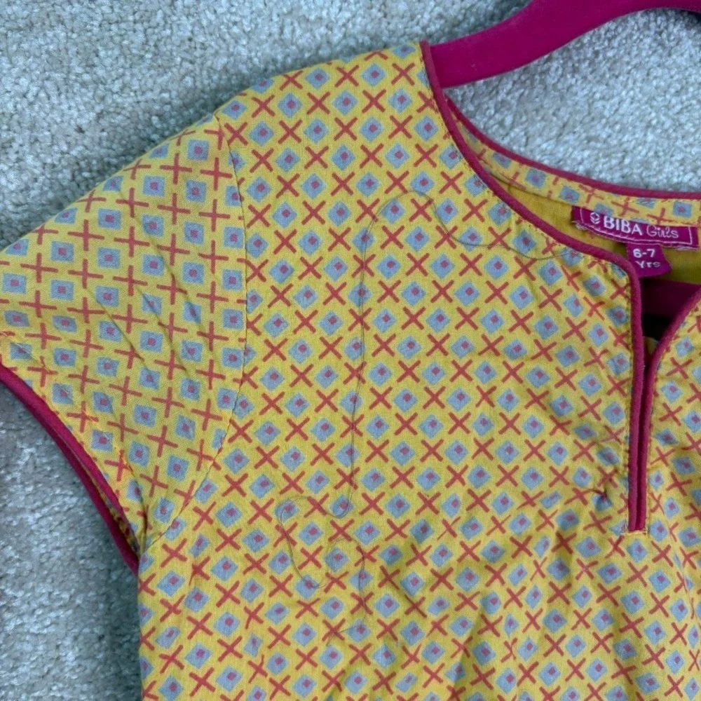 BIBA‎ GIRLS Dress Girls Size 6-7 Yellow Floral Short Sleeve